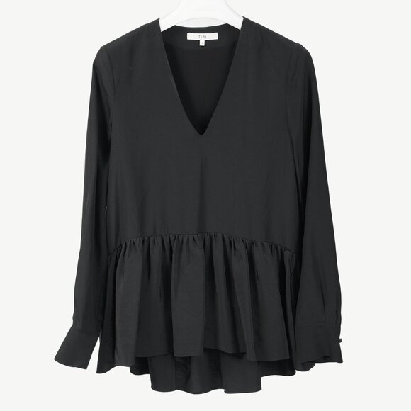 Tibi Black Silk CDC Peplum Top - Picture 2 of 10